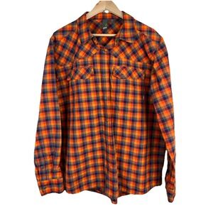 Stio Men's XL Orange Gray Nylon Long Sleeve Snap Front Outdoor Shirt